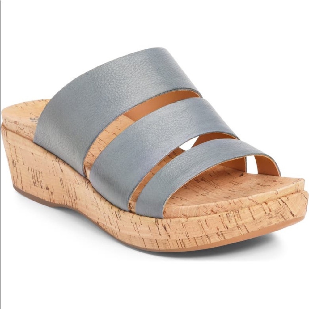 Kork-Ease Menzie Blue Leather Cork Wedge Sandals
